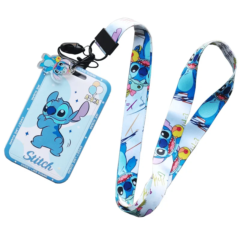Stitch Cartoon Bus Card Holder Keychain Student Campus Card Holder Lanyard