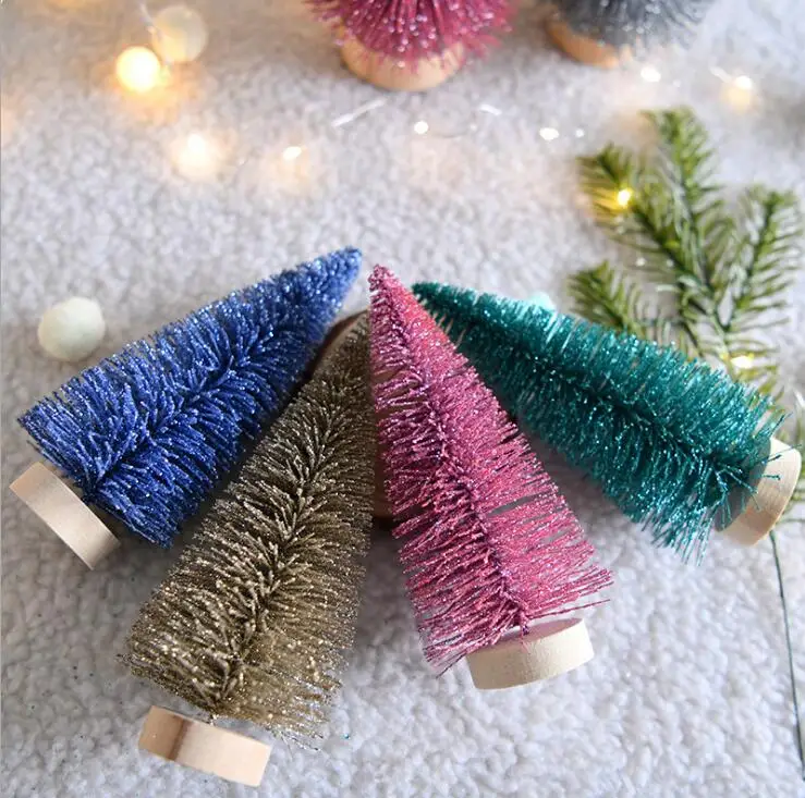 Christmas Mini Sisal Trees for Craft Bottle Brush Pine Trees for Christmas Village Artificial Snow Frost Trees