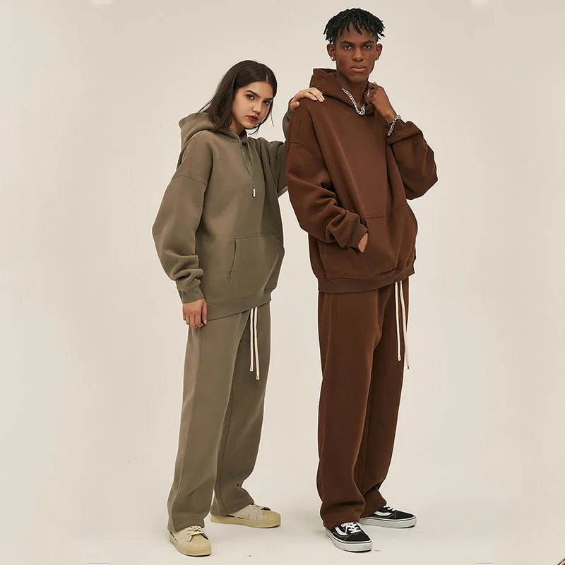 Luxury high quality  oversized hoodie and jogger set wholesale plain color hoodie unisex sweatpants and hoodie set 2023 winter