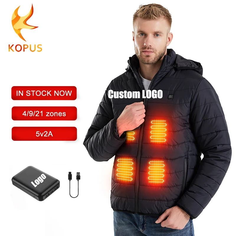 Custom Logo Winter Hood Puffer Jacket Waterproof Mens Jacket Outerwear Custom Heated Jackets Electrical Thermal Heated Coat