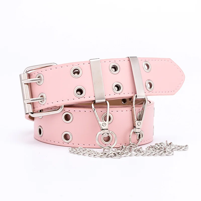 Factory Fashion metal hole and chain lady PU belt for women