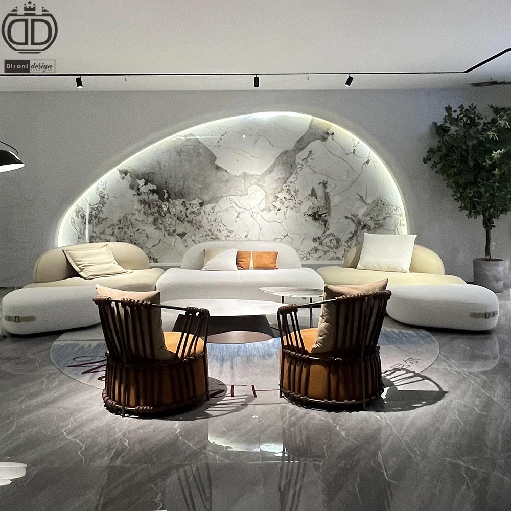 Foshan furniture premium modern luxury hotel office leather boucle sofa set minimalist couch beige luxury sofas