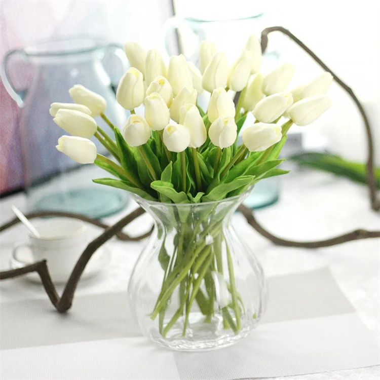 Lifelike PU faux tulip flowers artificial factory wholesale silk artificial flowers in bulk real touch tulip for decor