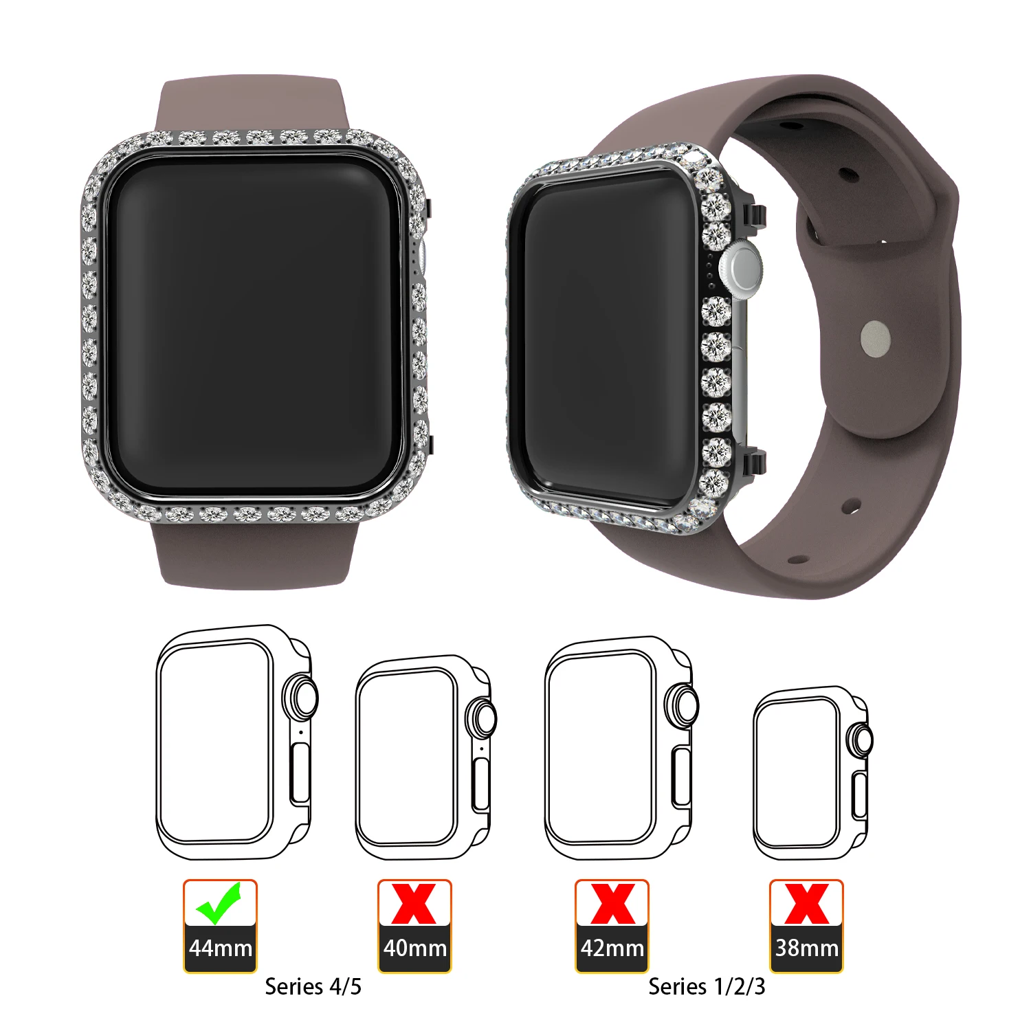  New Arrival Luxury Diamond Bling Smart Watch Case 44mm Protective Face Cover for Apple