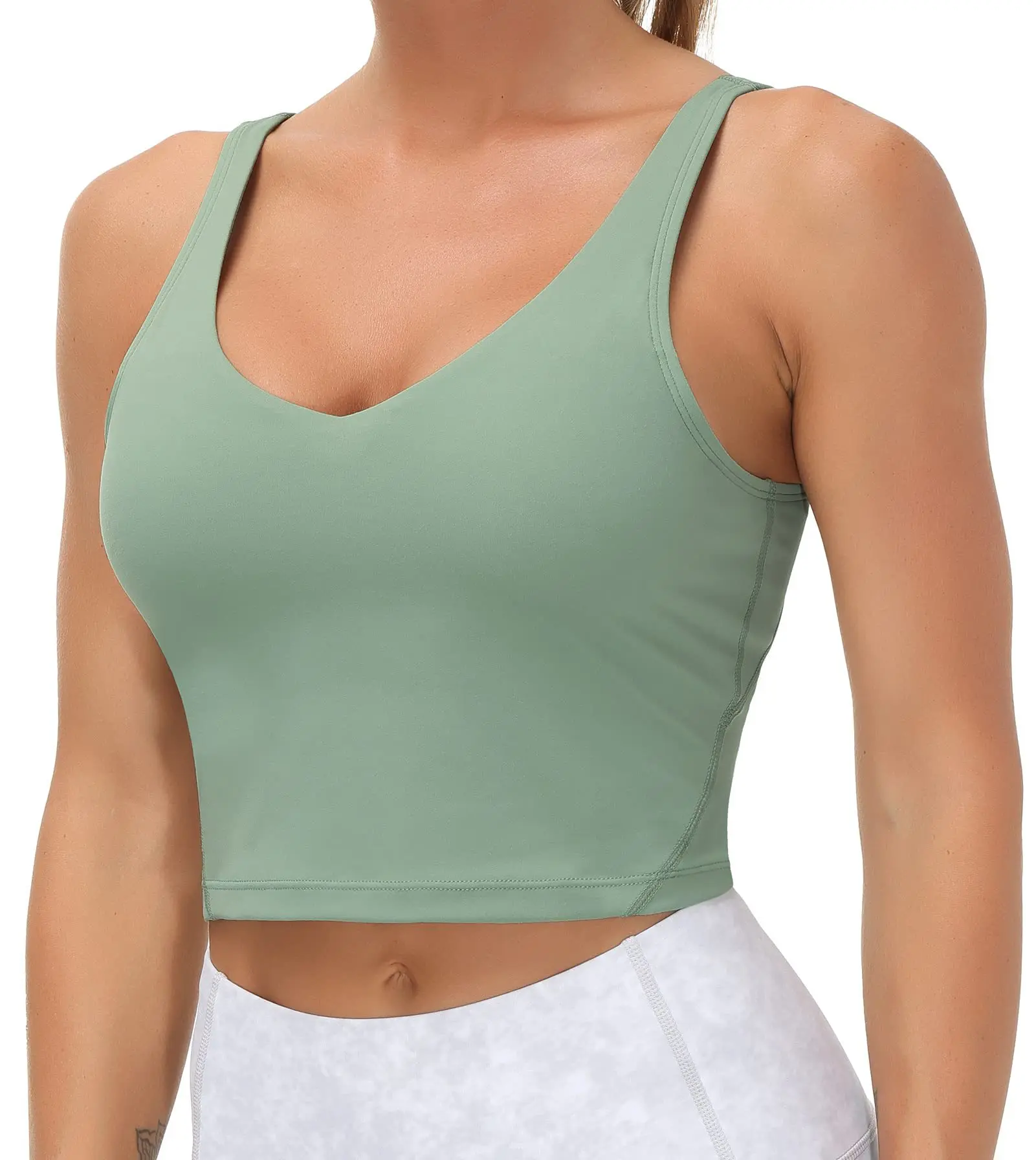 Wholesale Women Sports Running Workout Gym Tank Tops Longline Wirefree Padded with Medium Support Yoga Bra