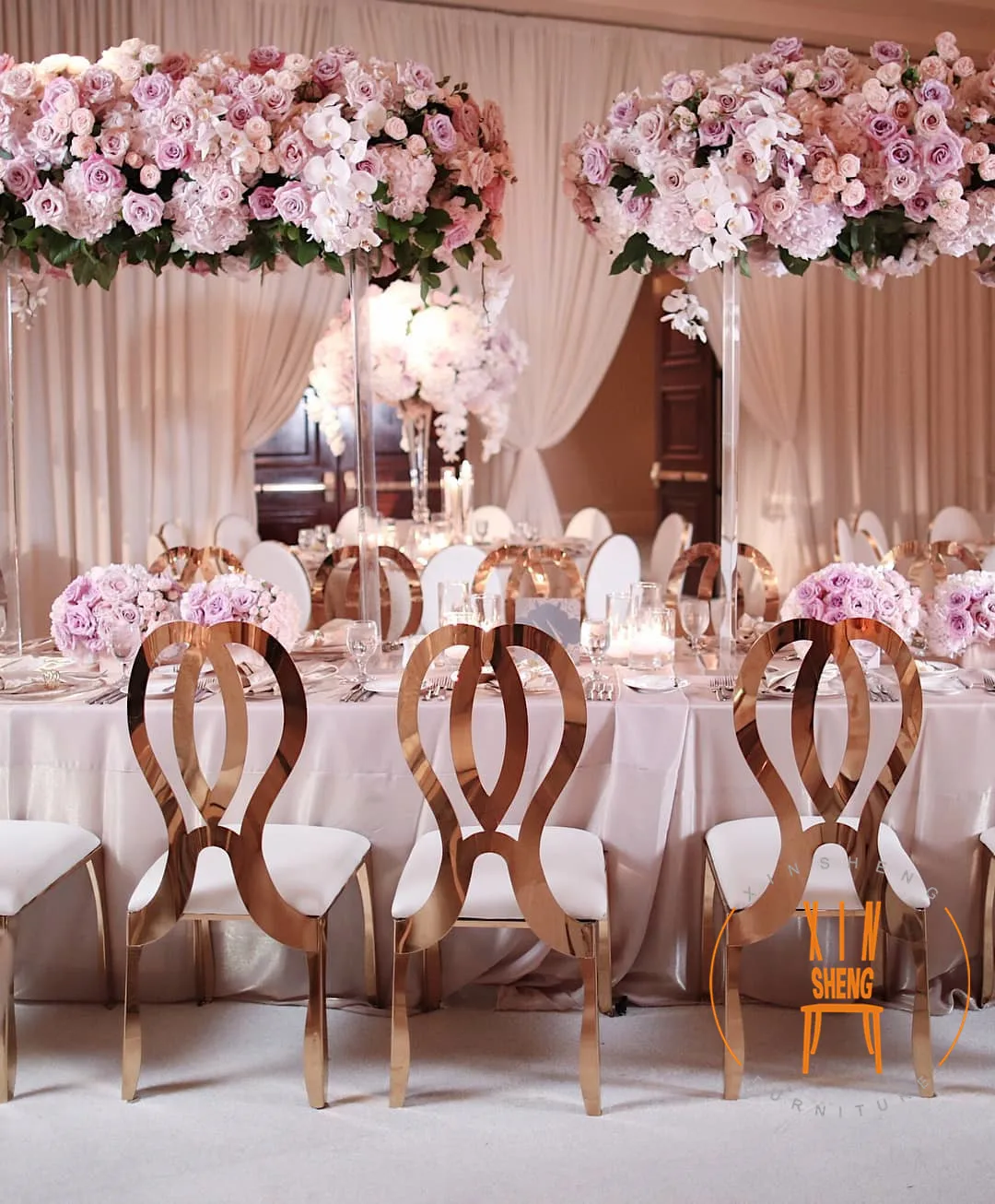Fancy stainless steel butterfly back event gold wedding chairs