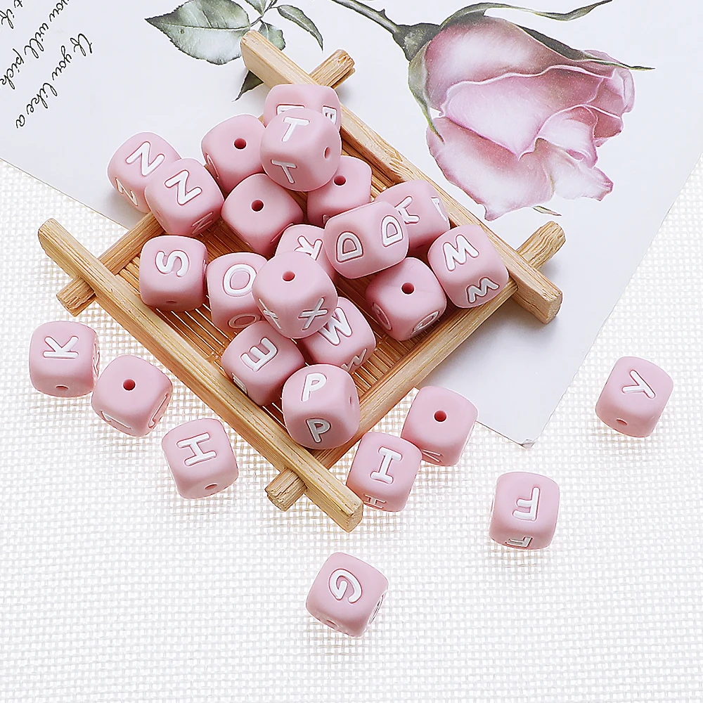 Hot Sale 12mm Alphabet DIY Necklace Pendant Making Baby Chew Letter Silicone Beads