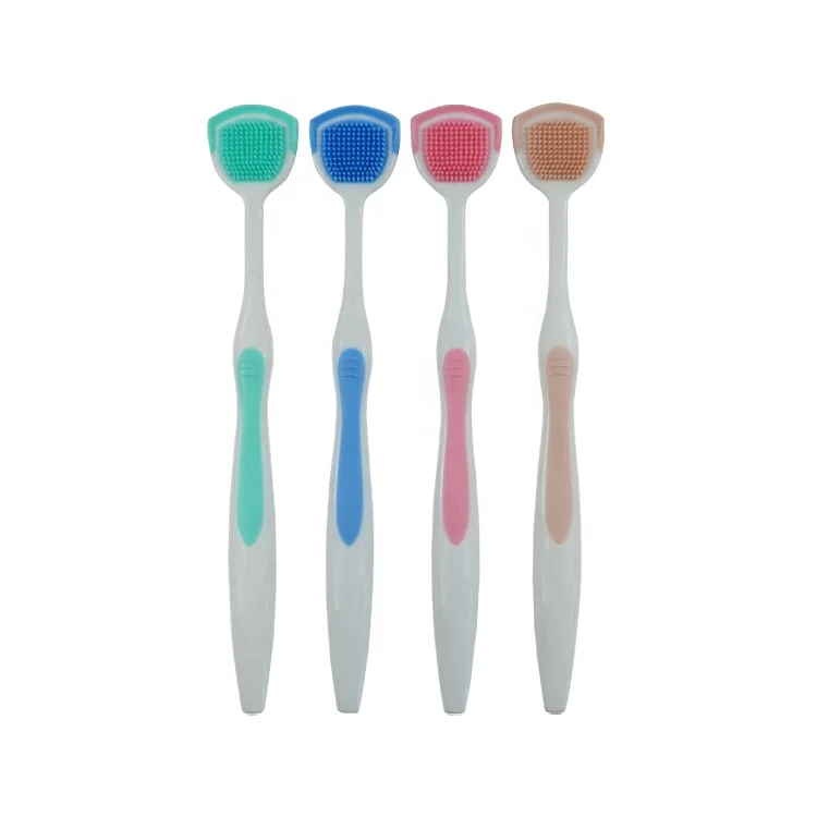 circular sector head adult plastic tongue cleaner with rubber bristle