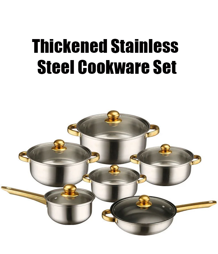 12 Pcs Orange Cast Iron Pots and Pans Casserole Set Frying Pan Non Stick Cooking Pot Stainless Steel Cookware Sets Soup Pot