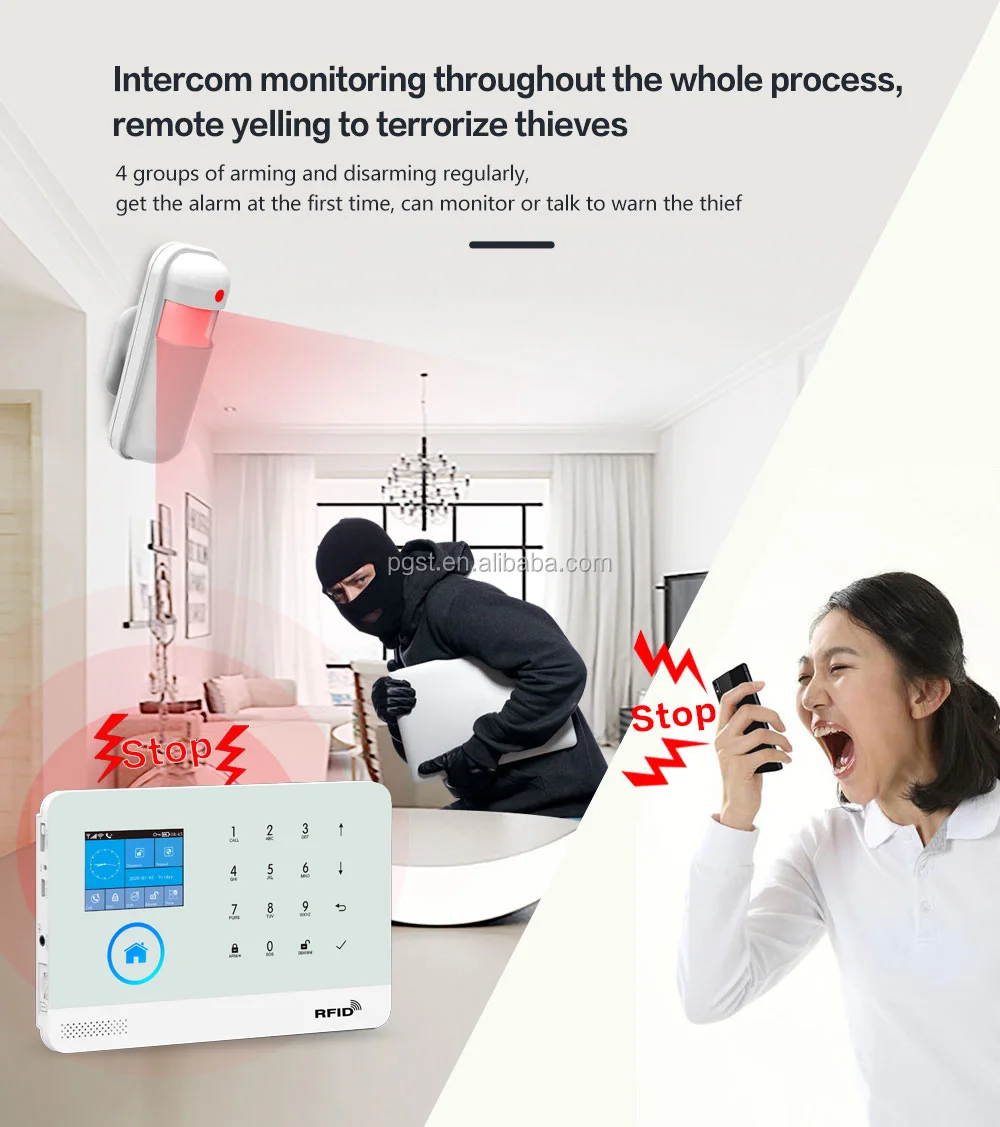 PGST Wifi GSM Autodial iOS Android Mobile Control Home Security Alarm System for Smart Home House Safety