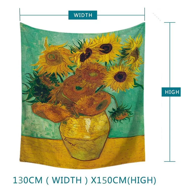 Aesthetic Flowers Oil Painting Customized 100% Polyester Tapestries Wall Hanging Van Gogh Tapestry