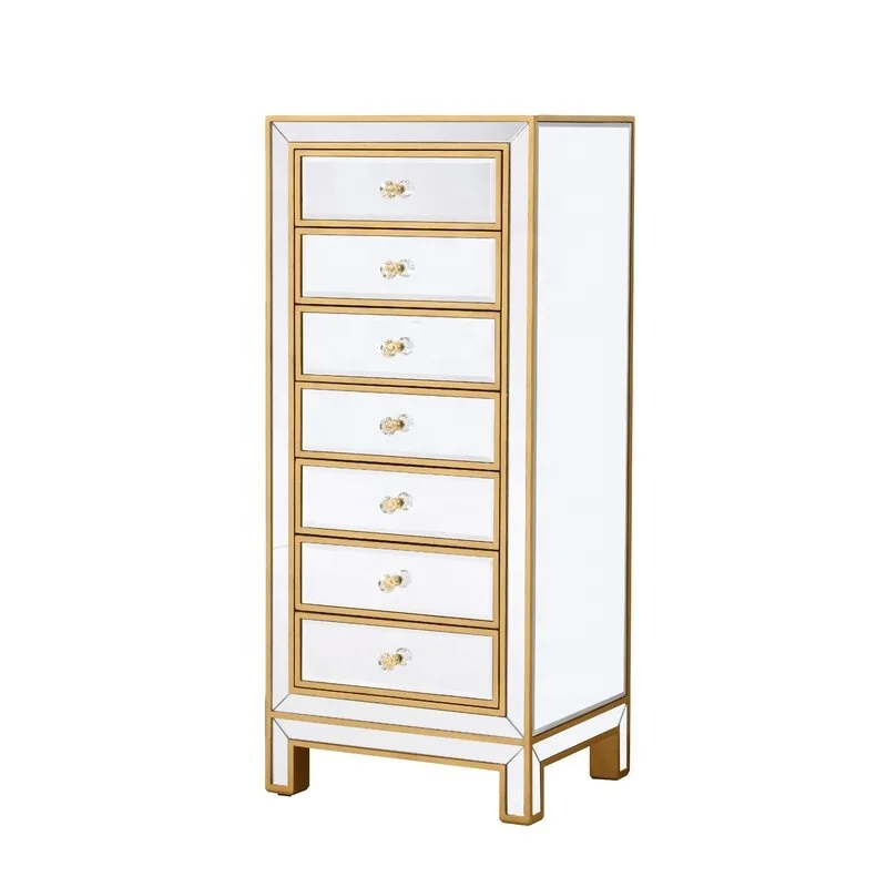 OEM manufacture 7 Drawer 18' W wooden Chest Storage dresser  Gold Mirrored  Furniture bedroom nightstand