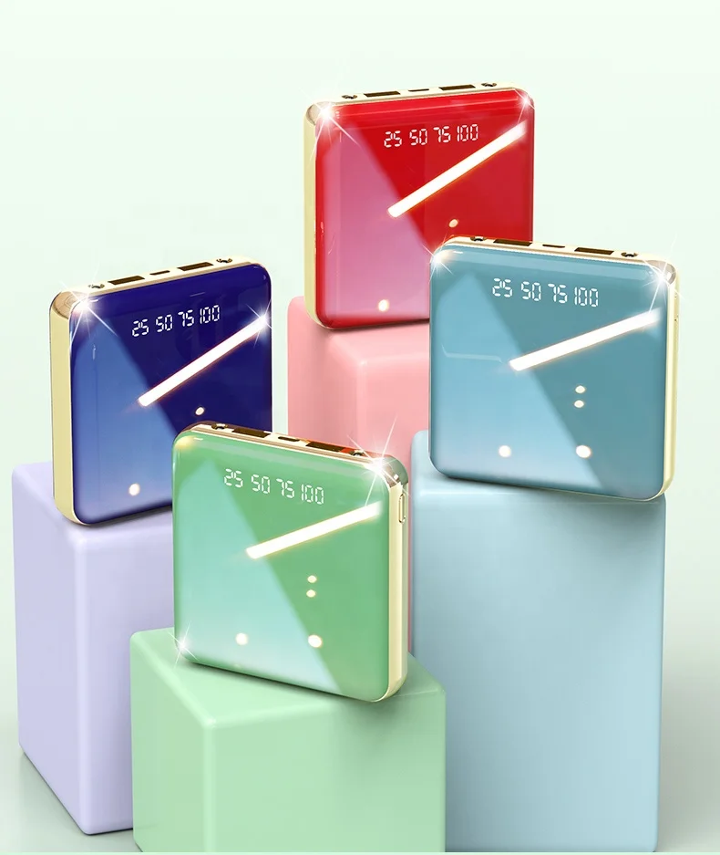 2021 New Colorful mini mobile power charger portable battery charger 10000mah mirror power bank
