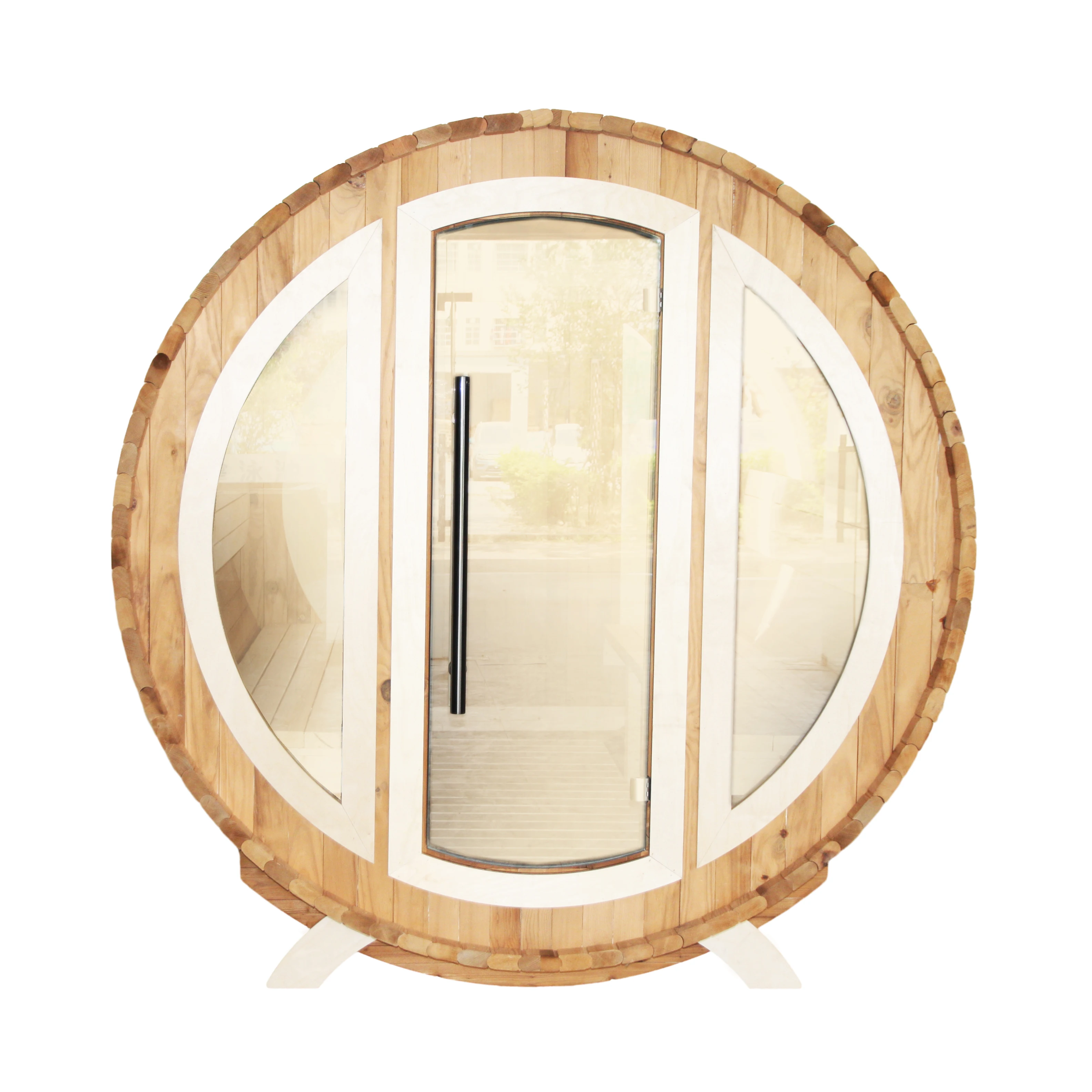Thermo Pine Barrel Sauna room with Front Glass Windows for Outdoor
