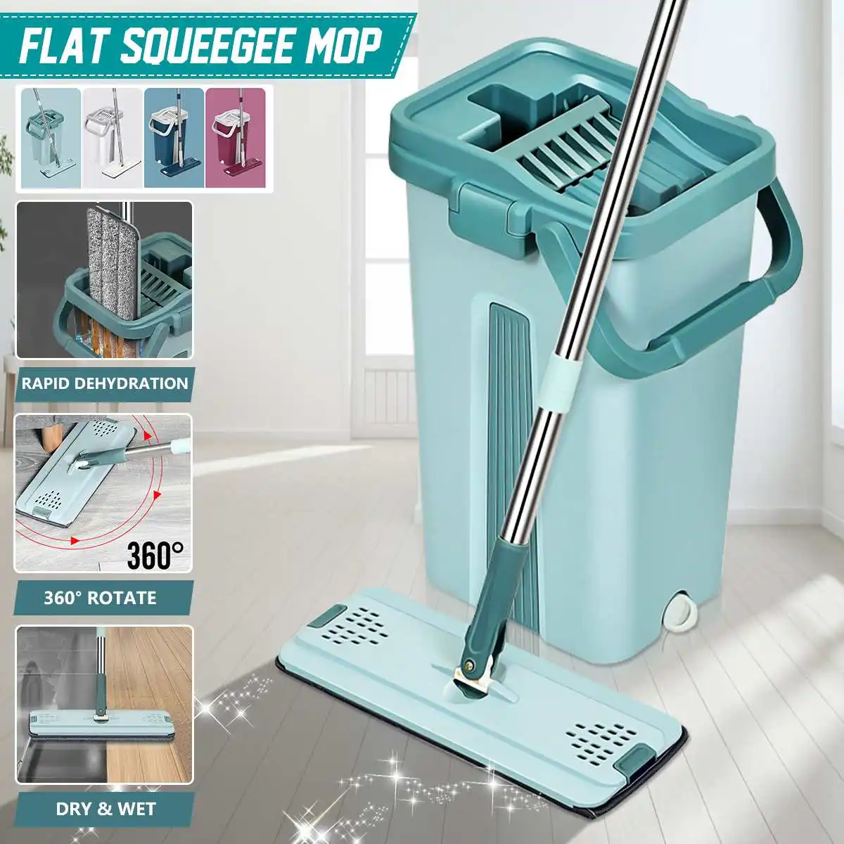 TS Long life High quality flat mops with bucket flat mop and bucket set hand free floor cleaning flat mop with bucket