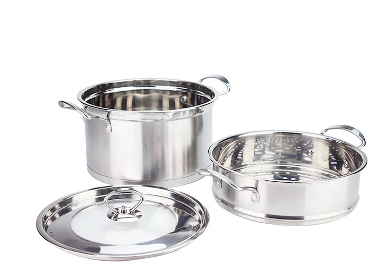 High quality heat-resistant handles 26cm stainless steel food cooking steamer boiler pot