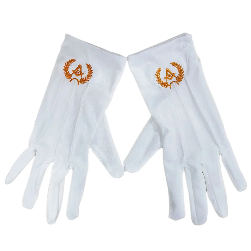 
Freemason Polyester Fibre Gold Logo Masonic Gloves With Embroidery 