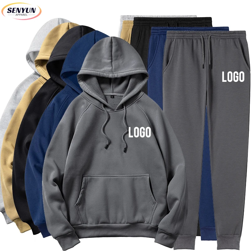 Heavy Weight Drawstring Jogger Suit Manufacturer Custom Logo Mens Fashion Tracksuit Color Block Two Piece Hooded Set