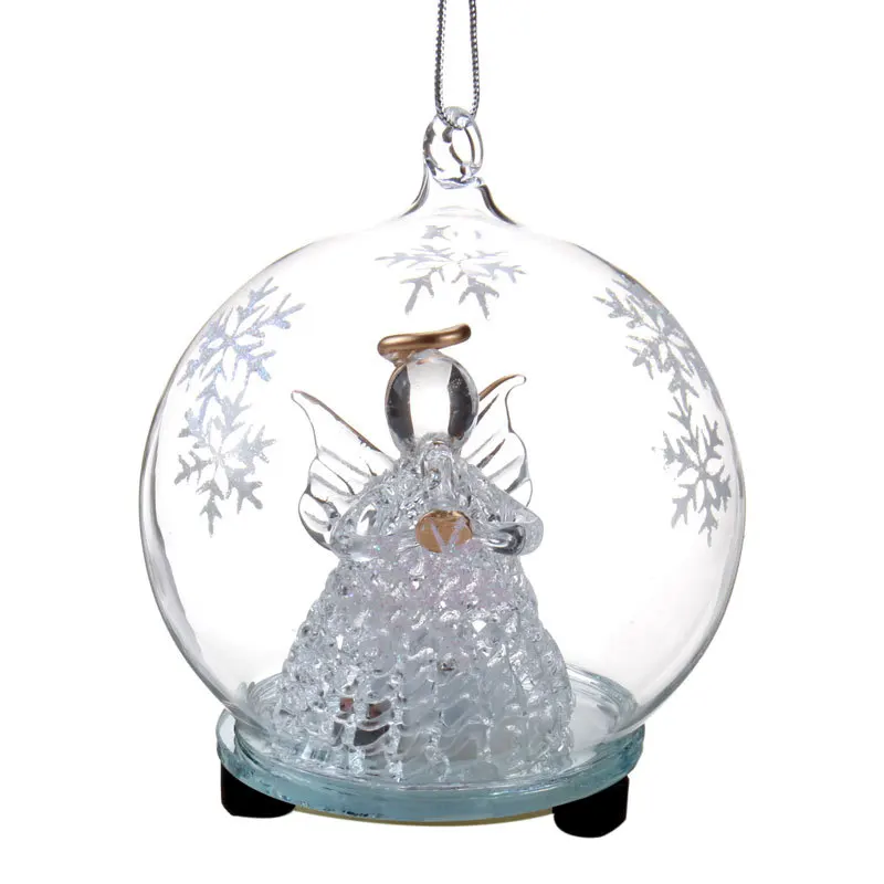 Christmas ornaments glass ball with angel Eco-friendly LED glass dome light angel