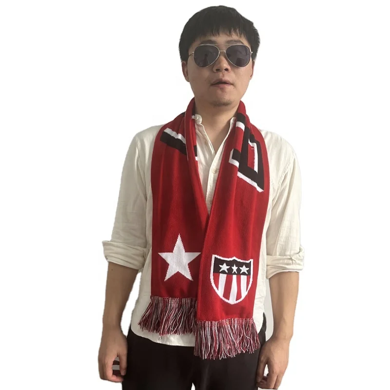 Knit Acrylic  Sports Scarf  USA Italy  Brasil Argentina Custom Men Jacquard Acrylic Football  Fan Scarf For Winter