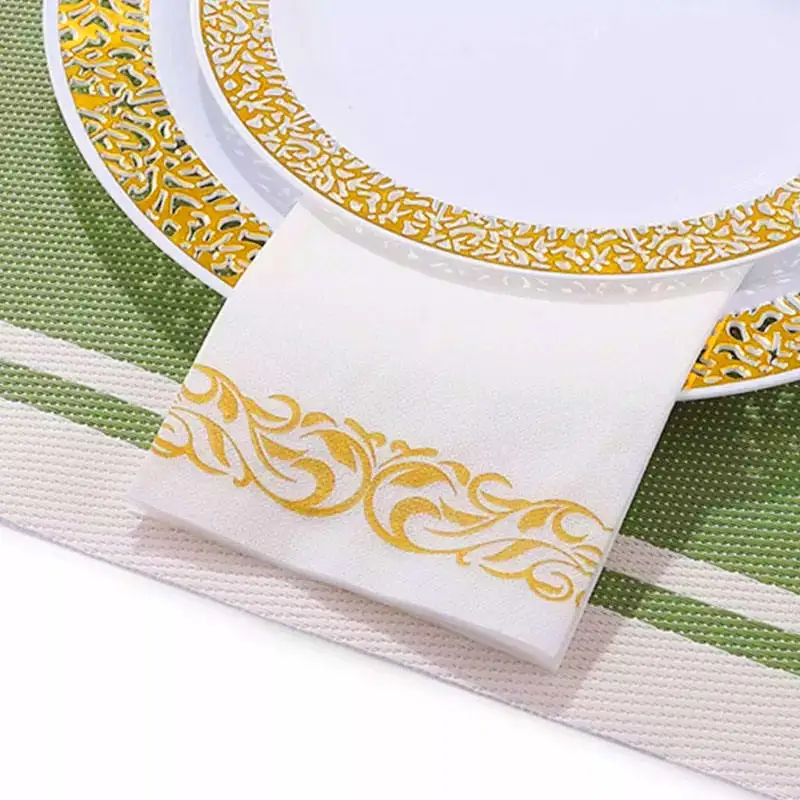 Luxury 40*40 Linen Feel Guest Dinner Towels Party Wedding Soft Absorbent Hand Airlaid Folded Tissue Paper Napkins Custom