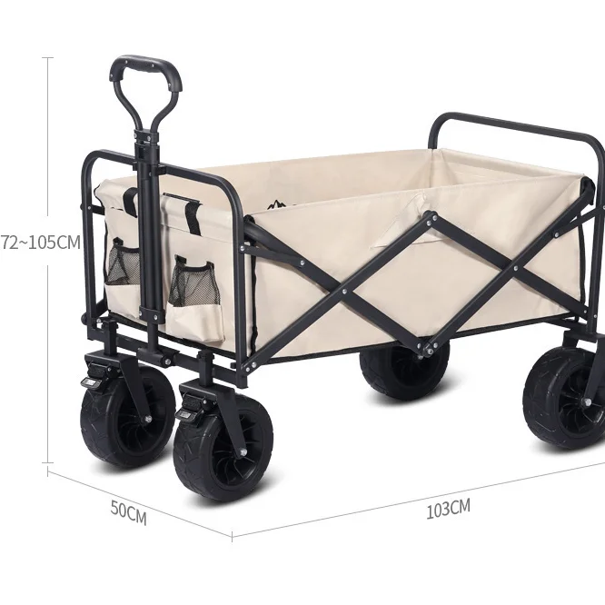 Outdoor camping folding wagon cart with 360 degree rotation and adjustable length, portable picnic cart