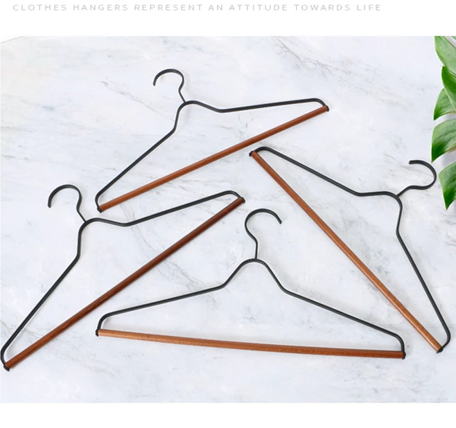 Luxury Heavy Duty Metal Clothes Hangers  Flat Smooth Matt Metallic Coat Hangers with Wood Pants