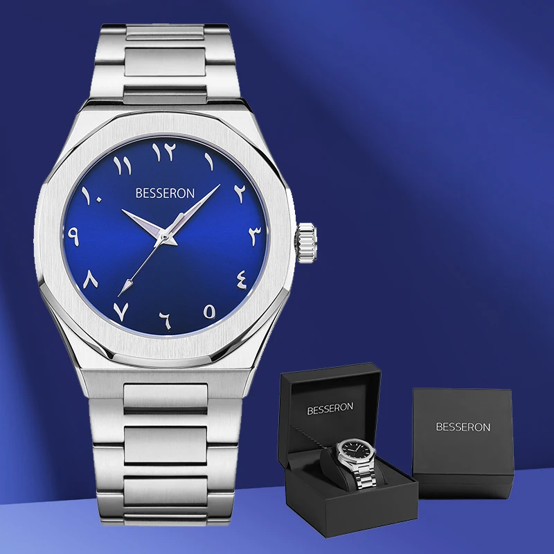 Custom Wristwatch Manufacturer OEM Stainless Steel Silvel Fashion Luxury Men Arabic Numbers Dial Watch Logo Reloj De Cuarzo