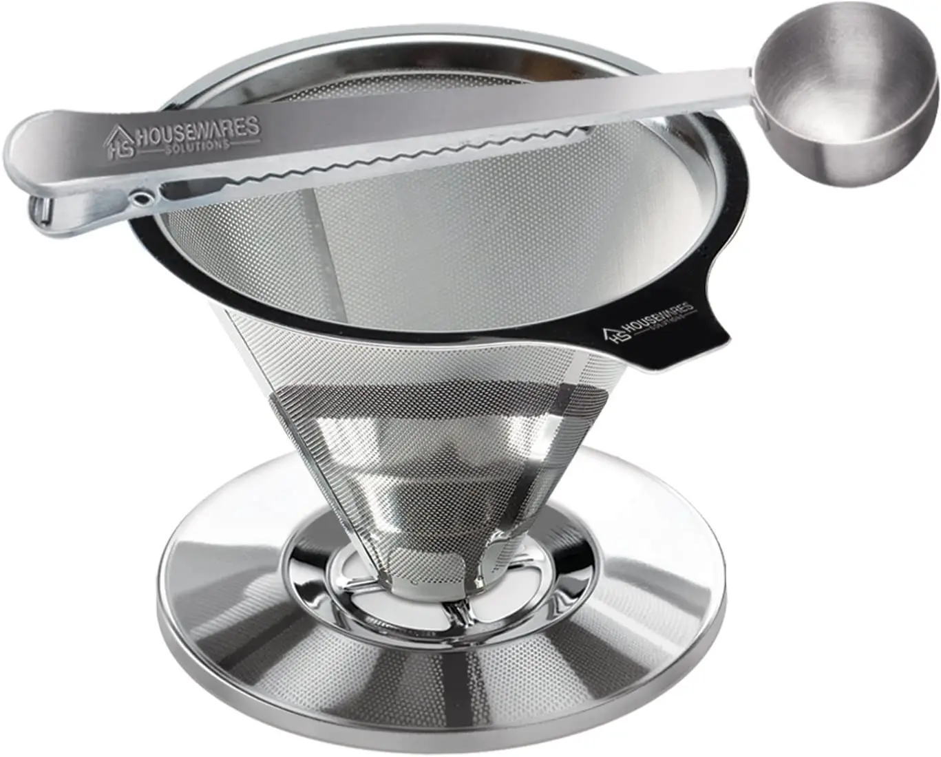 Housewares Solutions Stainless Steel Pour Over Coffee Dripper and Bonus Coffee Scoop With Built In Bag Clip