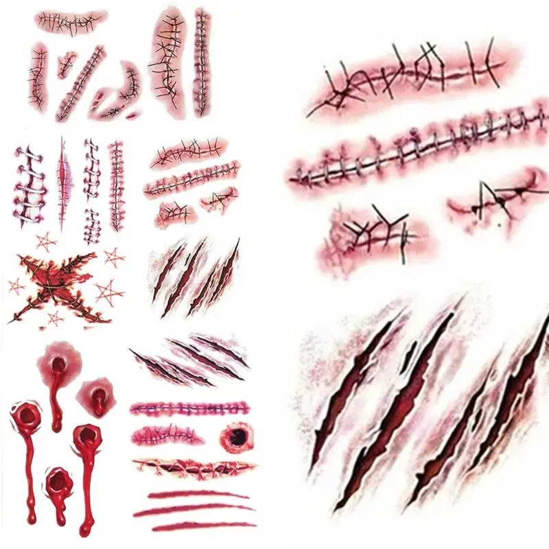 Water Transfer Temporary Halloween Bloody Wound Tattoo Tattoo Sticker Scar Tattoo Sticker For Body Art