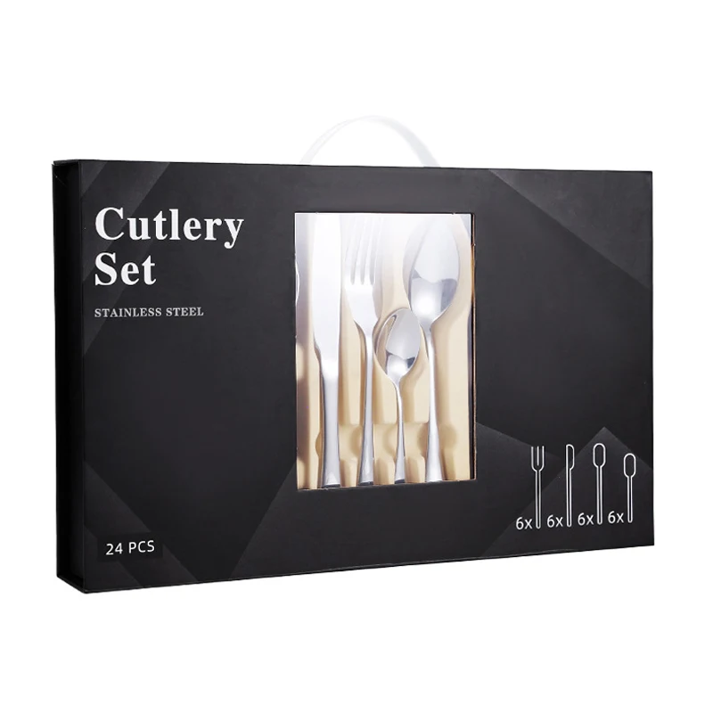 Wholesale modern wedding party stainless steel cutlery set with gift box silver cutlery set 24pcs