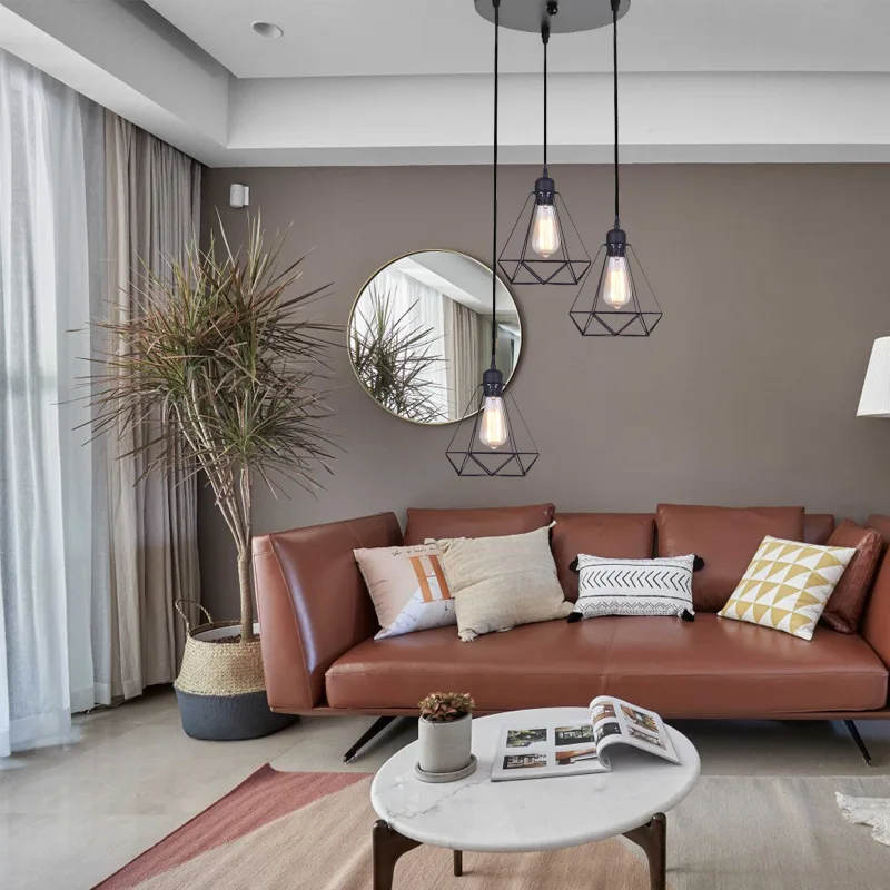 Modern Industrial LED Lights Metal Cage Pendant Ceiling Lamp Chandelier Lighting Fixtures Vintage Hanging Light Living Room E27