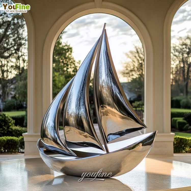 Outdoor modern stainless steel Abstract Sailing Boat Metal Sculpture