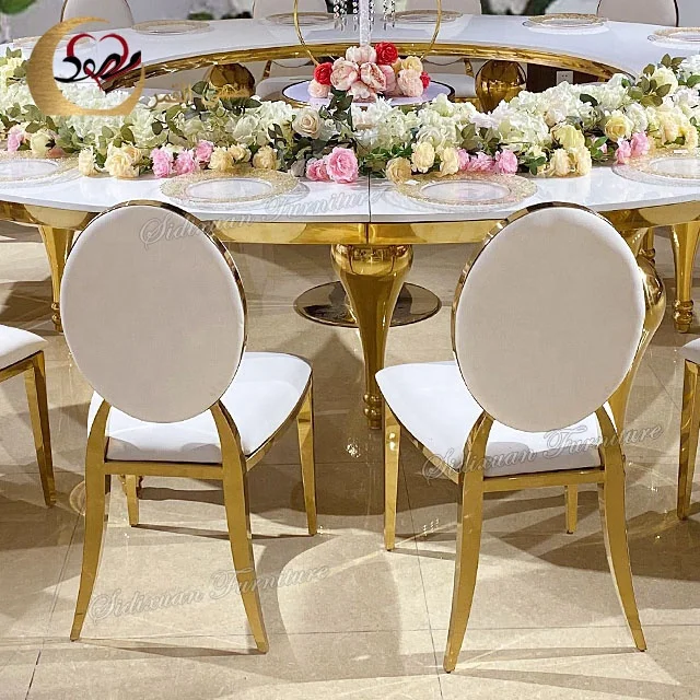 
Cheap golden stainless steel frame round back wedding banquet chairs 
