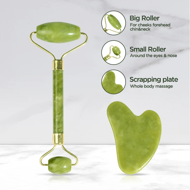 Jade Rroller и Gua Sha массажный инструмент зеленый розовый КВАРЦЕВЫЙ ролик для тела здоровый 100% натуральный нефритовый женщин