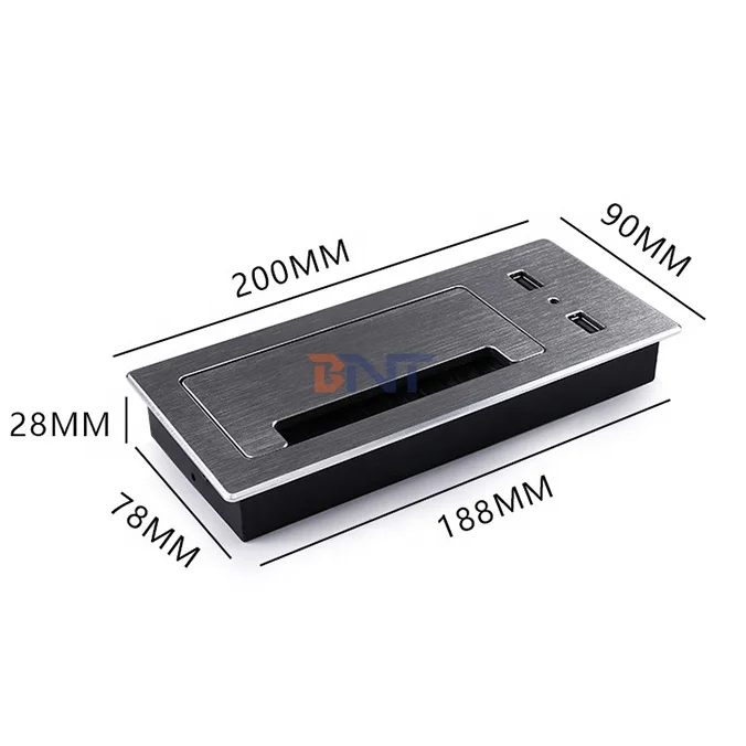 Integrated double USB Charger Soft Close Damping Tabletop Flip Up Cable Grommet Box Flip Panel for Desktop Socket