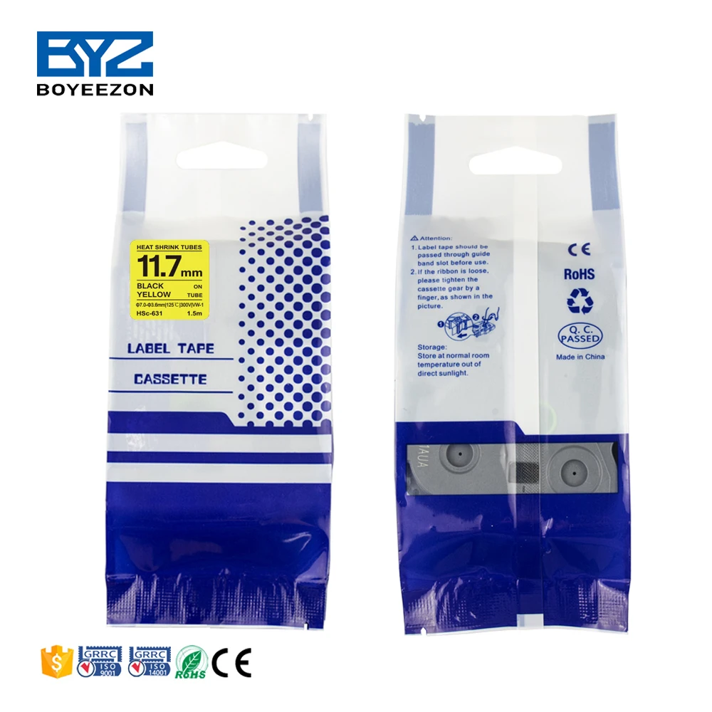 Black on Yellow label tapes compatible brother HS  12mm HSe-631 tape catridges for brother printer label tape