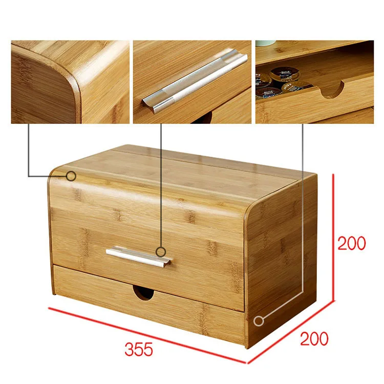 Chinese cheap wooden food storage box bamboo double layer bread box for kitchen