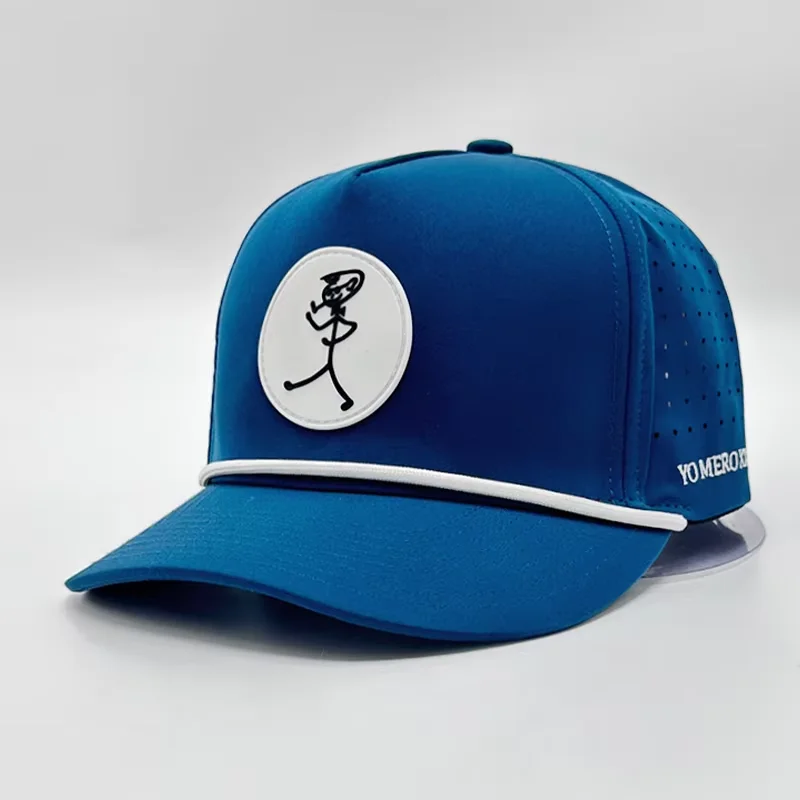 Custom Rubber Pvc Logo 5 Panel Waterproof Laser Cut Performance Golf Hats Quick Dry Sports Baseball Cap Perforated Golf Hat