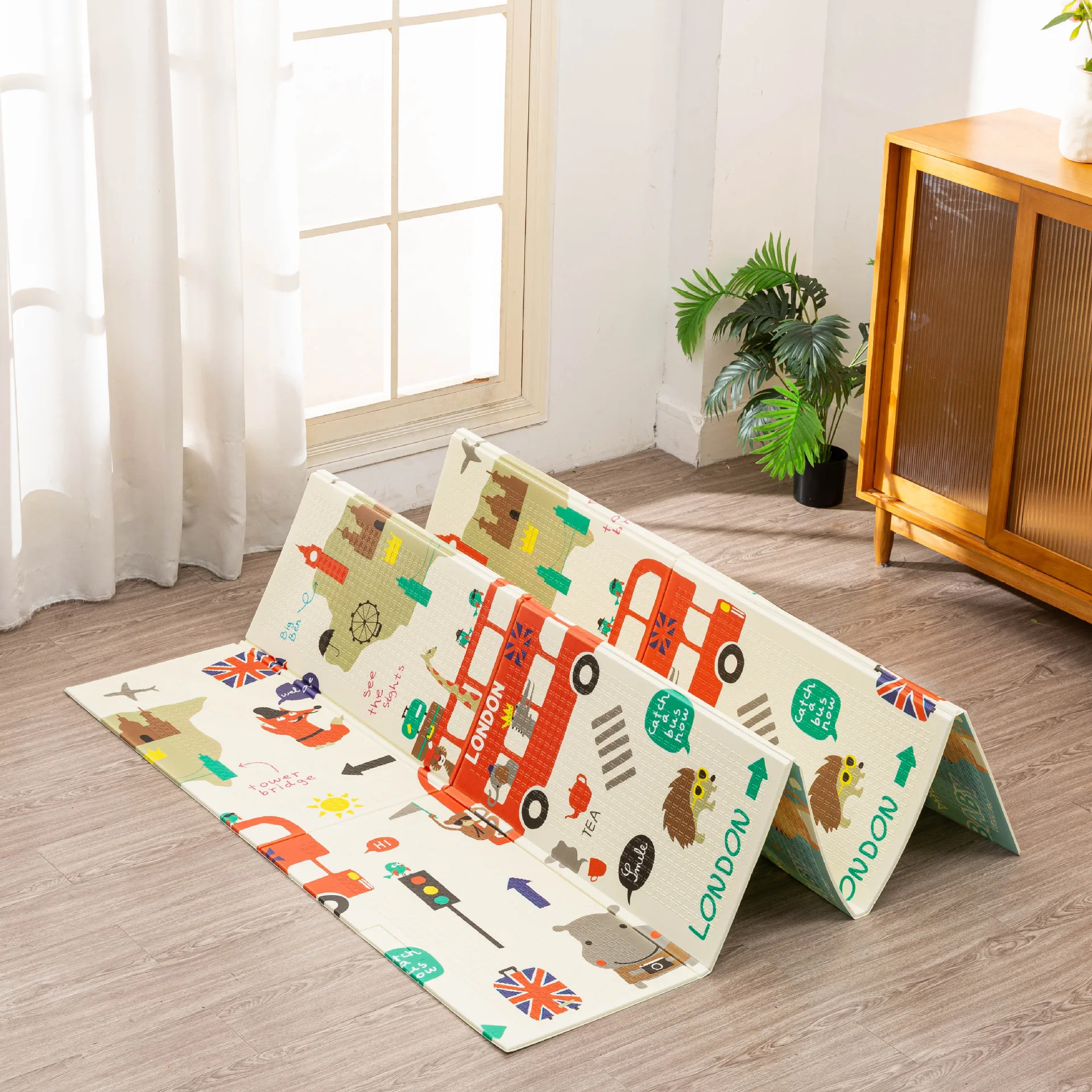 Eco Friendly Non-Toxic Large Soft Waterproof Folding Baby Crawl Play Mat Double Side Colorful Cartoon Foldable Baby Play Mat