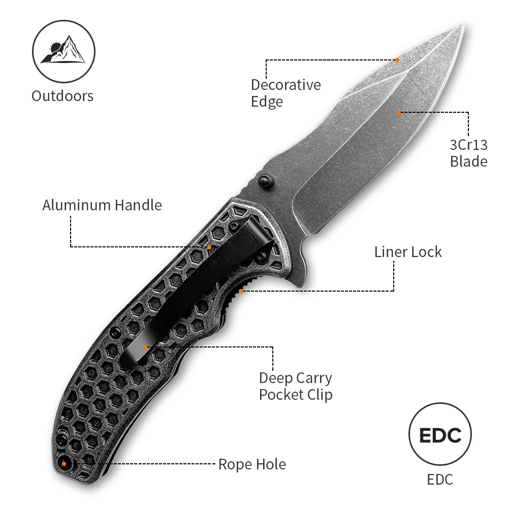 3cr13 steel blade gun color factory directly aluminium handle self-defense folding knife