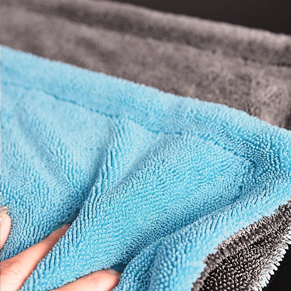 Microfiber Twisted Loop Large Drying Towel Double Twist Pile Loop Car Detailing&Drying Towel(Light Blue&Grey)