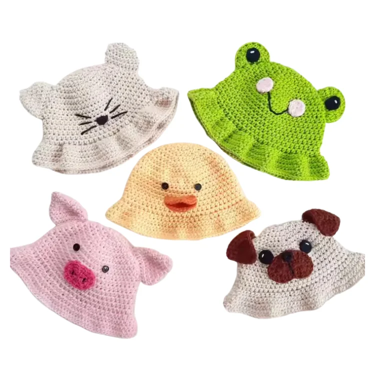 Шляпа-ведро Лидер продаж шерстяное вязание крючком с животными для детей поставщик из Вьетнама дешевая уличная мода настраиваемый высокое качество