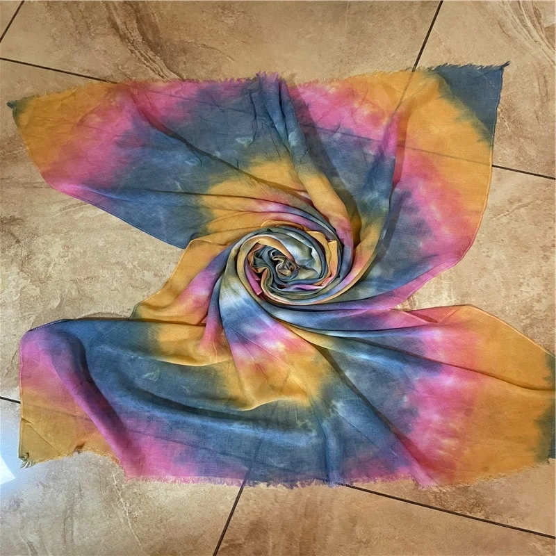wholesale factory make  printed rainbow color long scarf 100% polyester voile scarf