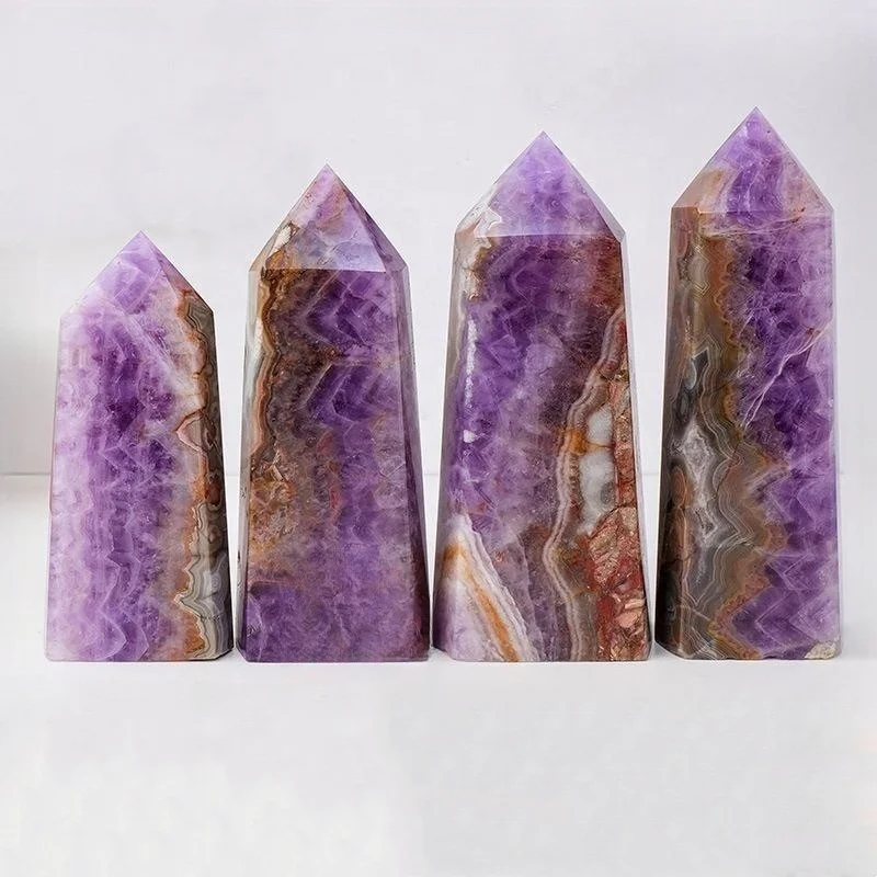 Factory price natural dream amethyst agate six-sided column crystal point tower for decoration