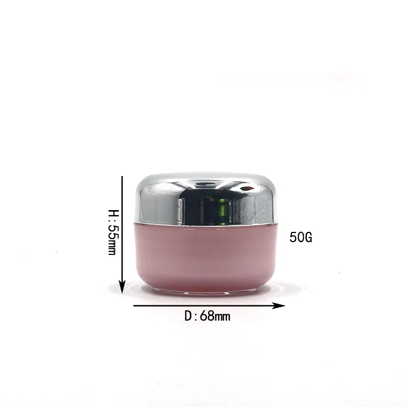 Luxury 50g Round shape design sliver cap pink empty face cream jar for Cosmetic packaging
