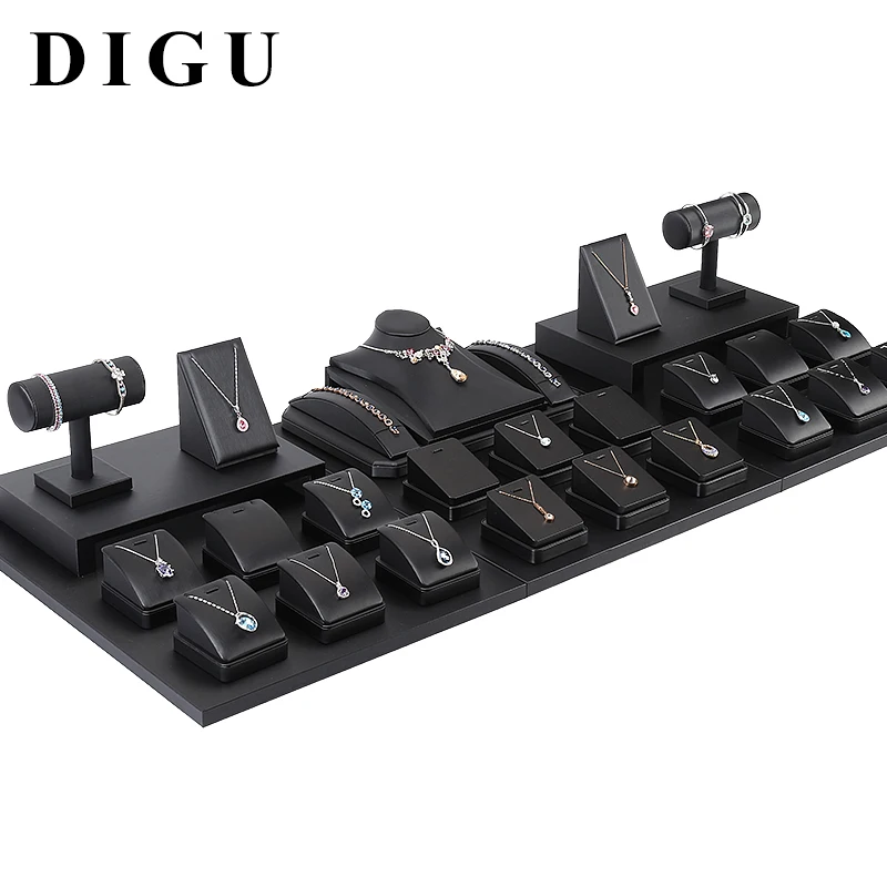 DIGU высококачественная черная искусственная кожа роскошная подставка для колец колье ювелирный набор демонстрационный реквизит окон комплекты ювелирных изделий