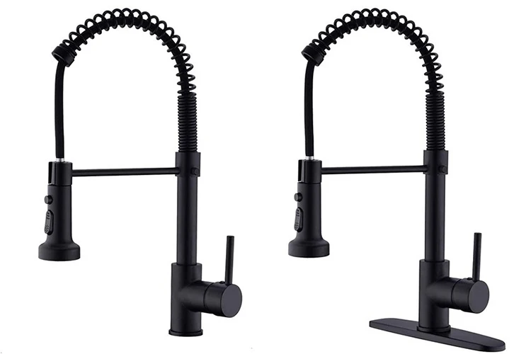 stainless steel kitchen faucet with pull out sprayer base panel spring flex sink water mixer tap short 2 mode silver or black