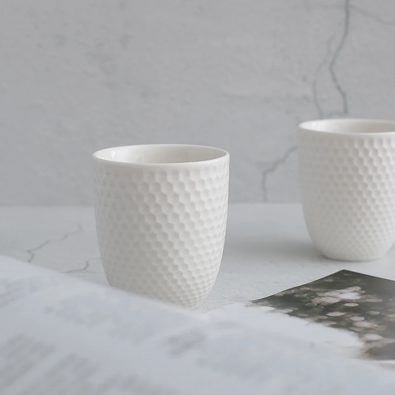 OEM Ball Grid Fine Custom Logo Cups White Porcelain Tea Cup Mug Without Handle