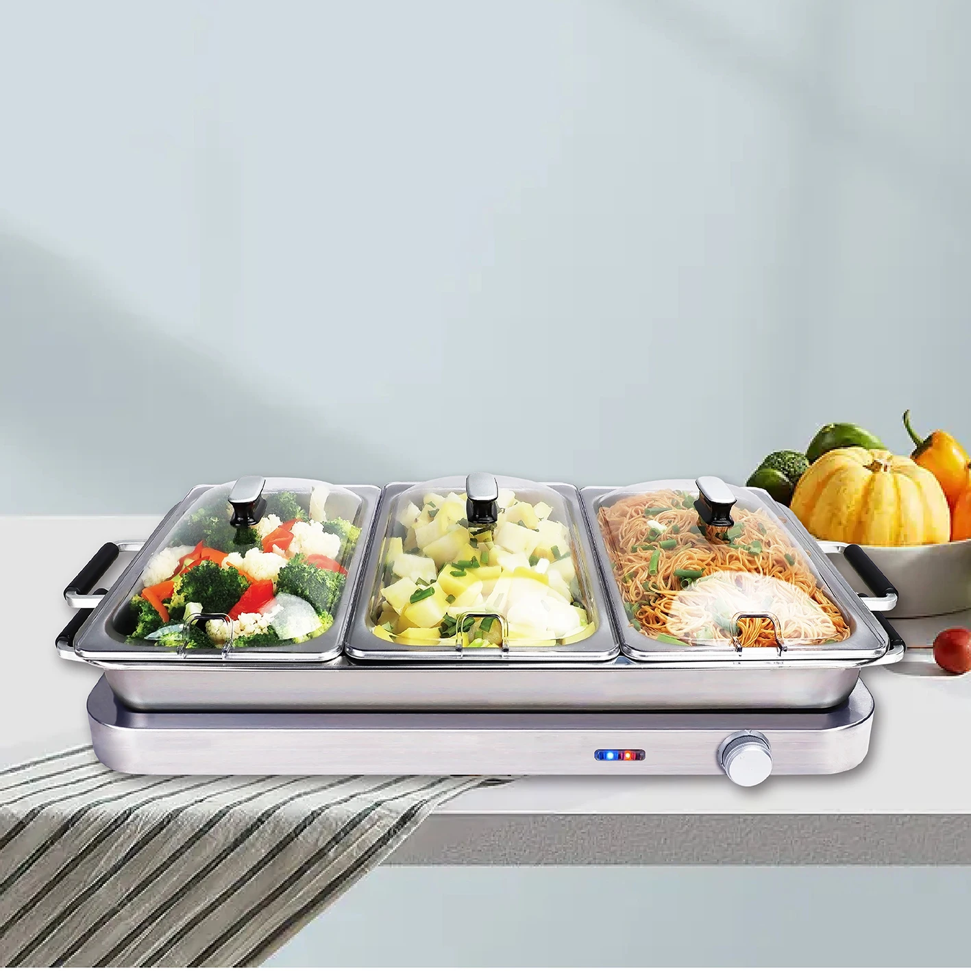 NEW Arrival 2 in1Stainless Steel Electric Buffet Food Warmer Set With tray for party